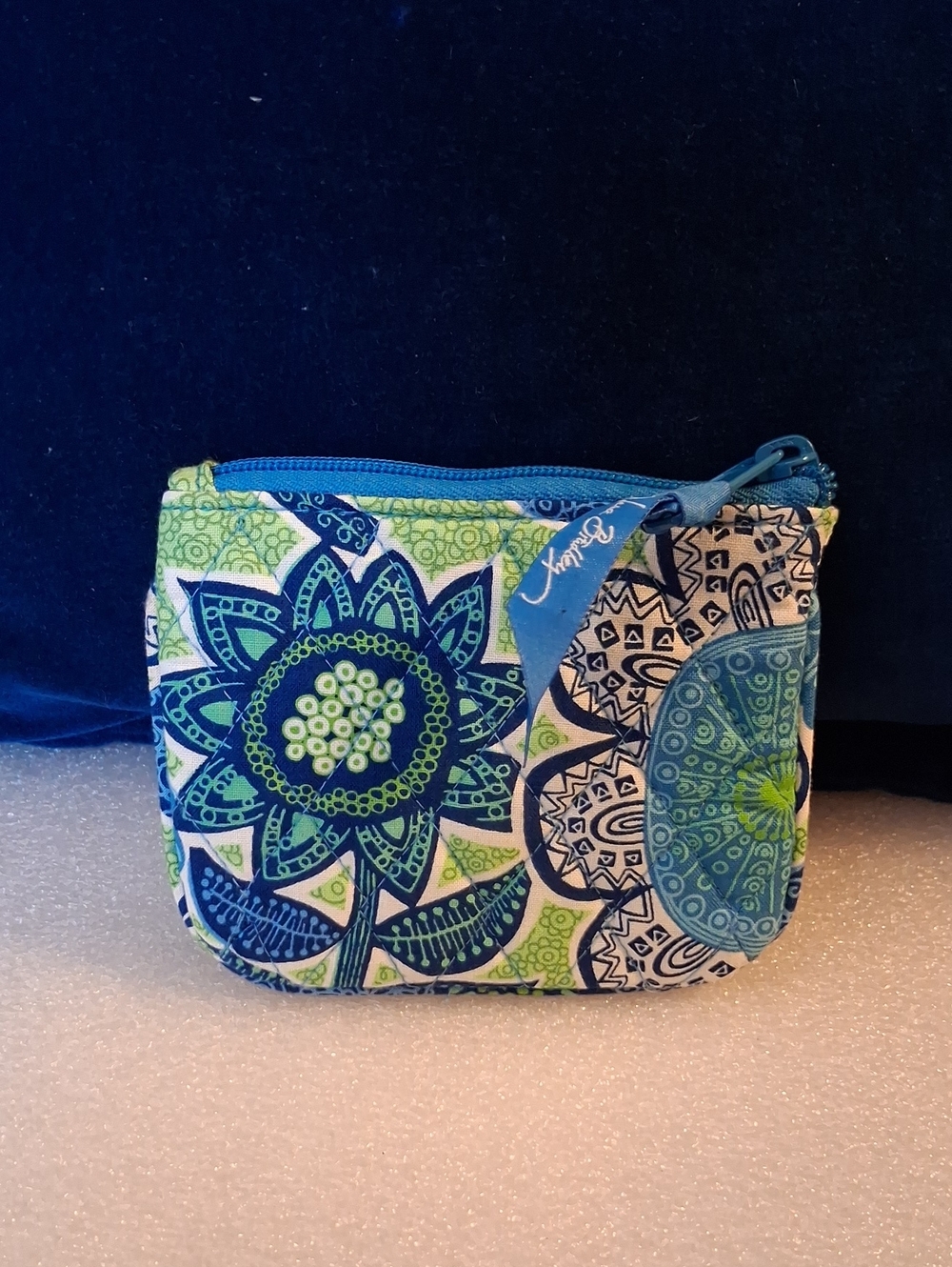 Vera Bradley Teal Blue Green Floral Quilted Coin Pouch